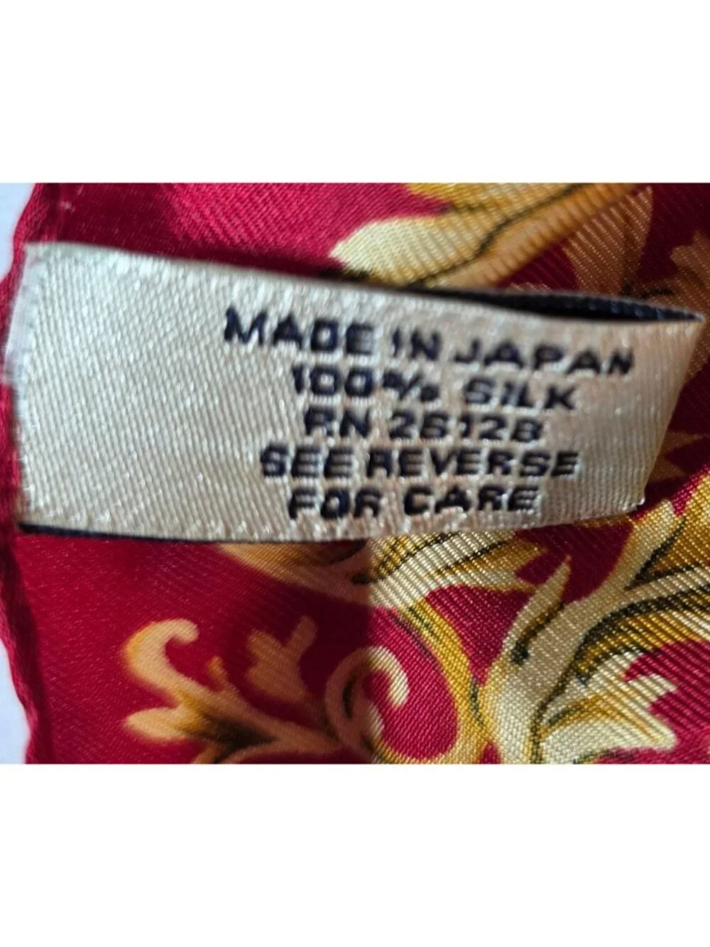 Ann Taylor Silk Scarf Red Gold Ornate Border Navy Stripes Made In Japan Vtg